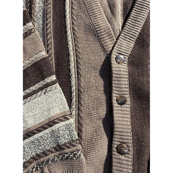 Vintage Irvine Park Cardigan Sweater 3D Textured Coogi Stripe Brown Men Large - Picture 4 of 8